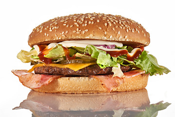 fresh tasty burger isolated on white background