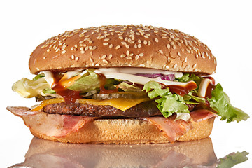 fresh tasty burger isolated on white background