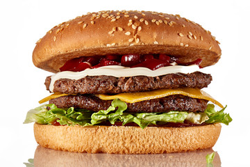 fresh tasty burger isolated on white background