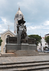 the simon bolivar monument and san francisco de asis church in casco viejo panama city