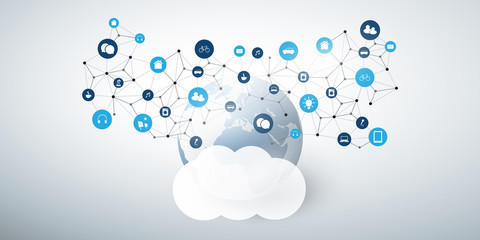     Internet of Things, Cloud Computing Design Concept with Icons - Digital Network Connections, Technology Background 