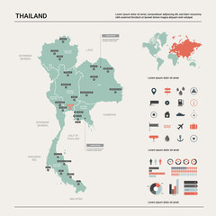 Image of Vector map of Thailand. Country map with division, cities and capital Bangkok. Political map,  world map, infographic elements. printed on Printed Glass Splashbacks