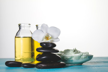 Spa theme with oil and volcanic stones