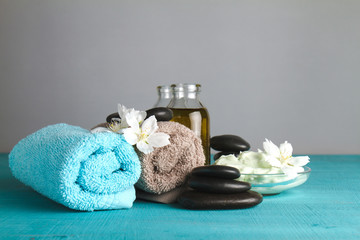 Spa composition with towels and orchids