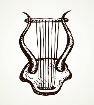 black line art lyre musical instrument clip art preview