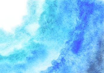Watercolor background, drawing by hand with the image of blue spots with a gradient. For design of backgrounds, covers, packages, scrapbooking, wallpapers, cards