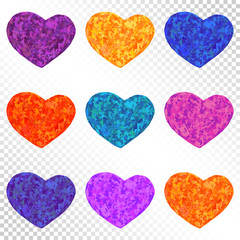 Colorful Hearts Set on Transparent Background