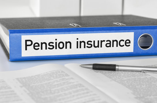 A blue folder with the label Pension insurance
