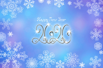 2020 Happy New Year banner illustration with silver numbers and lettering