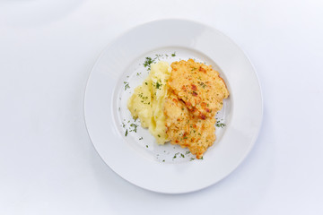 fried chicken breast with mashed potato