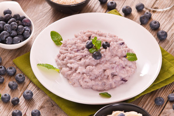 Blueberry risotto with mascarpone. 