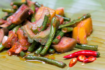 Filipino authentic traditional dish: philippine pork ginataan with rice and egg