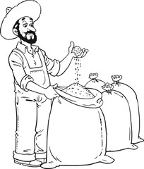 Obraz premium Farmer Man hold wheat sack.Harvest