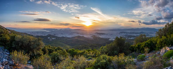 Sunset view of Athens in Greece