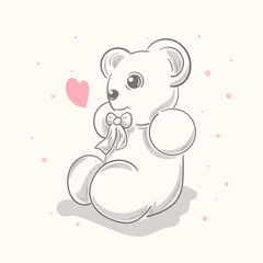 Cute bear cartoon hand drawn vector illustration. Can be used for t-shirt print, kids wear fashion design, baby shower invitation card.