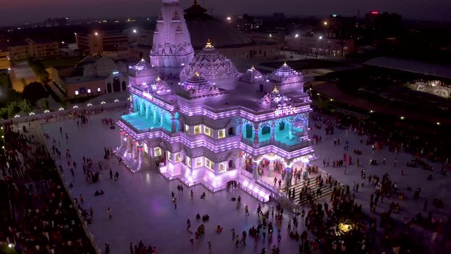 Vrindavan, city of 5000 temples. India, 4k aerial 