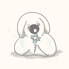 Cute dogcartoon hand drawn vector illustration. Can be used for t-shirt print, kids wear fashion design, baby shower invitation card.