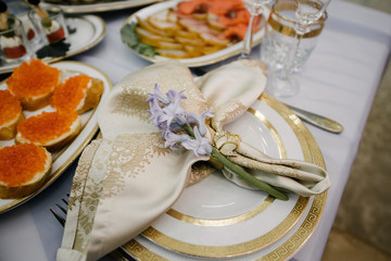 Festive wedding table setting.Table decoration on the wedding day