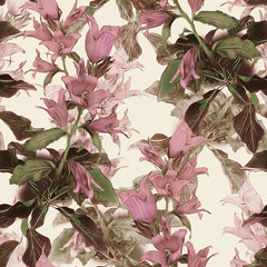 Fototapeta premium Bell flowers seamless pattern