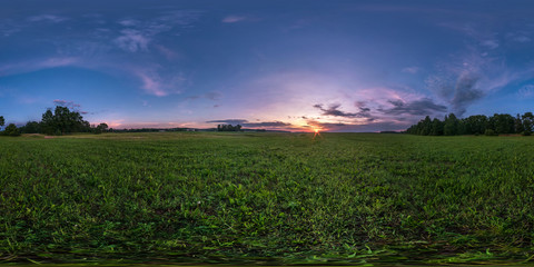 full seamless spherical hdri panorama 360 degrees angle view among fields in summer evening sunset...