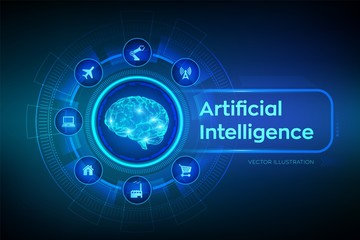 AI. Artificial intelligence. Brain. Digital brain. 3D Science and Technology concept. Big data analysis and automation technology in business and industrial manufacturing concept. Vector illustration.