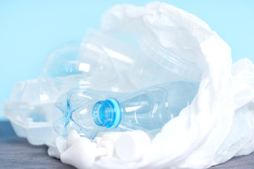 polyethylene plastic  on blue background