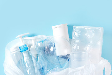 polyethylene plastic  on blue background