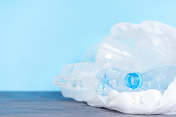 polyethylene plastic  on blue background