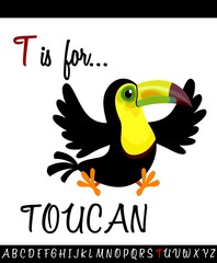 Obraz premium Cartoon Illustration of Capital Letter T with TOUCAN