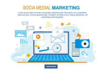 Social Media Marketing Internet Icons on Notebook