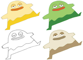 Cartoon doodle monster hand draw funny happy set dance color