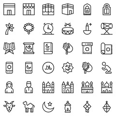 Ramadan related vector icon set, line style