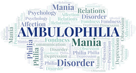 Obraz premium Ambulophilia word cloud. Type of Philia.