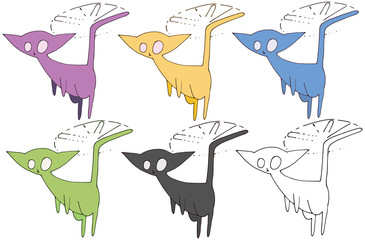 Print cartoon doodle cat funny monster hand draw set color