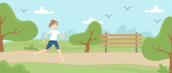 Obraz na płótnie Canvas Girl in uniform running in the Park. Morning jog. Healthy lifestyle.
