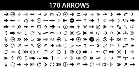 Arrows set of 170 black icons. Arrow icon. Arrow vector collection. Arrow. Cursor. Modern simple arrows. Vector illustration.