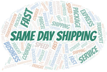 Same Day Shipping word cloud. Wordcloud made with text only.