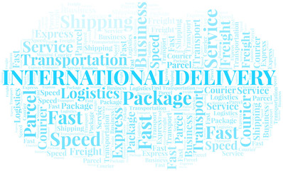 International Delivery word cloud. Wordcloud made with text only.