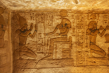 Bas relief of Ramesses II and Seth in the Great Temple of Abu Simbel
