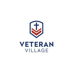 Fototapeta premium Initials Letter V Military Rank Emblem and Christian Cross Crucifix logo design vector