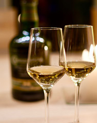 two glasses of delicious scotch single malt whiskey