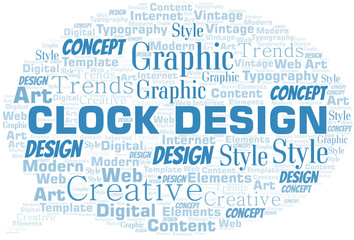 Clock Design word cloud. Wordcloud made with text only.