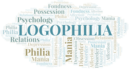 Logophilia word cloud. Type of Philia.