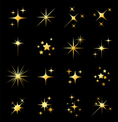 Set of different beautiful golden star and spakle shapes vector, collection