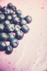 Fresh blueberry cheesecake on the rustic background. Selective focus. Shallow depth of field.