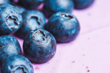 Fresh blueberry cheesecake on the rustic background. Selective focus. Shallow depth of field.