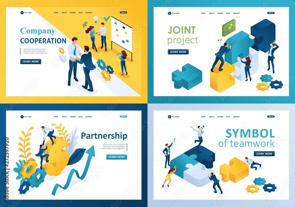 Wall mural set design web page templates of business partnership. modern illustration concepts for website and 