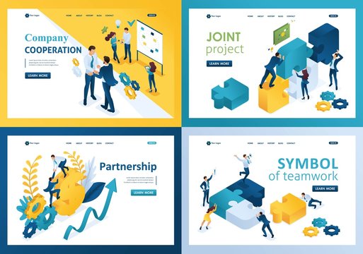 Set design web page templates of business partnership. Modern illustration concepts for website and mobile website development