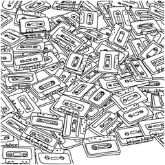manytape cassette vector illustration sketch doodle hand drawn with black lines isolated on white background. Retro concept.