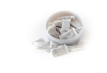 A box of Swedish snus on white background, Isolated.